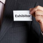 Exhibitor name badge for trade shows.